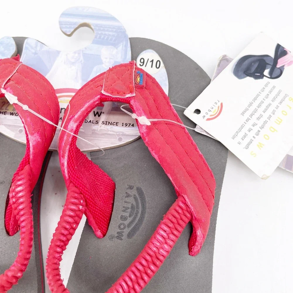 Rainbow Kids' Red Grombows Backstrap PU Nubuck Flip Flop Sandals Size 9/10